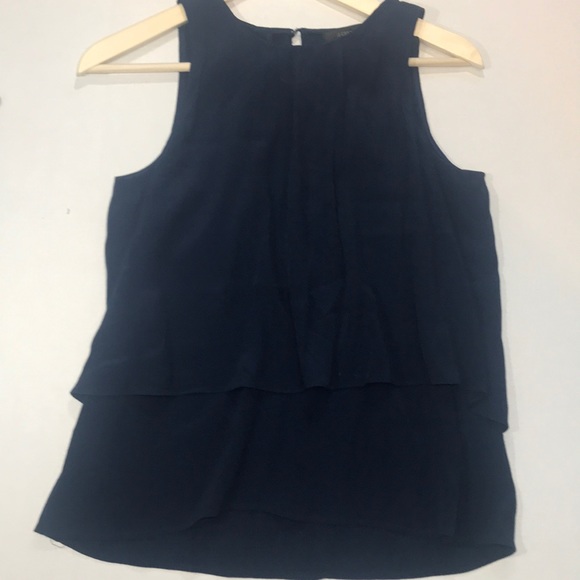 J. Crew Tops - J Crew  Navy Blue Pleated Tiered Tank Top Blouse